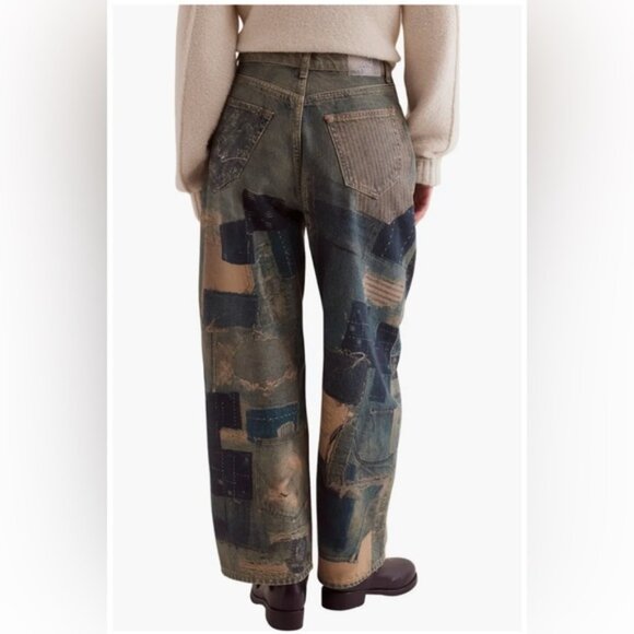 NWT Free People We The Free Illusions Patchwork Barrel Leg Jeans sz 30 - Picture 9 of 11